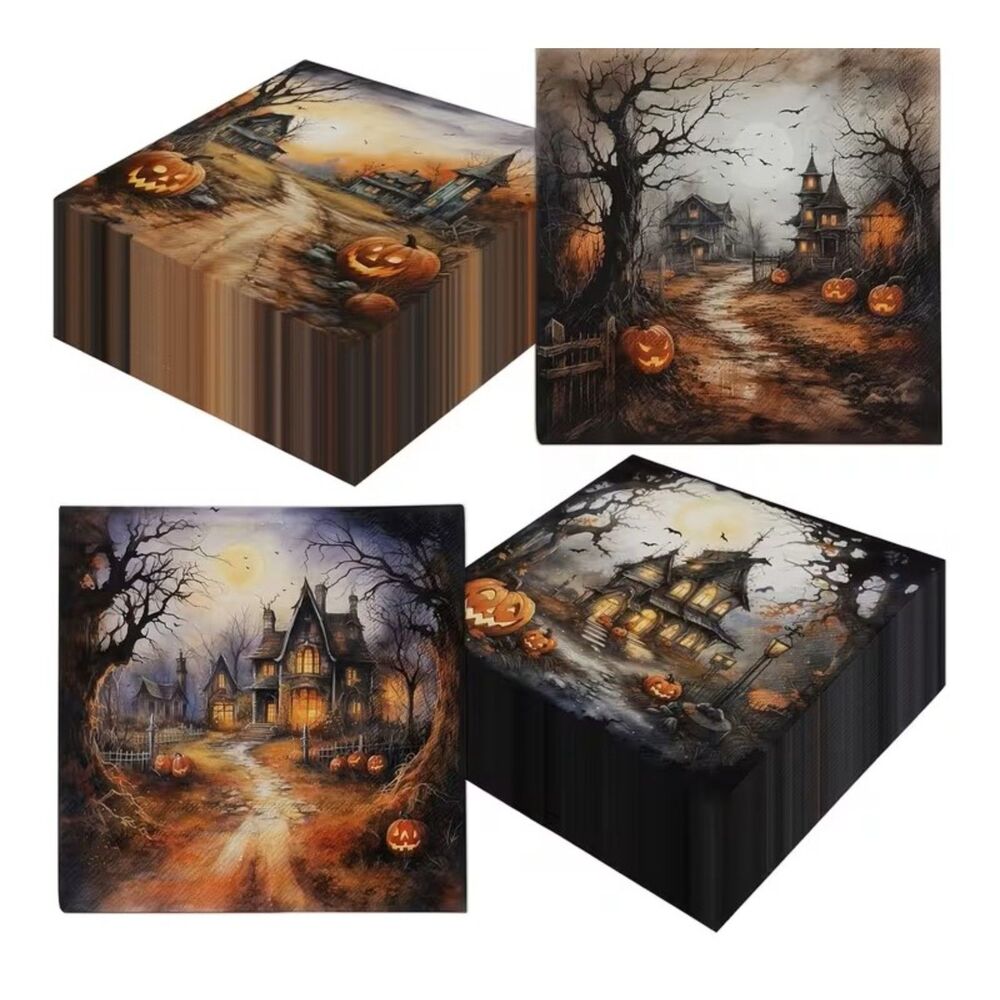 20 Halloween Napkins Haunted House Pumpkins Decoupage Junk Journal Crafts